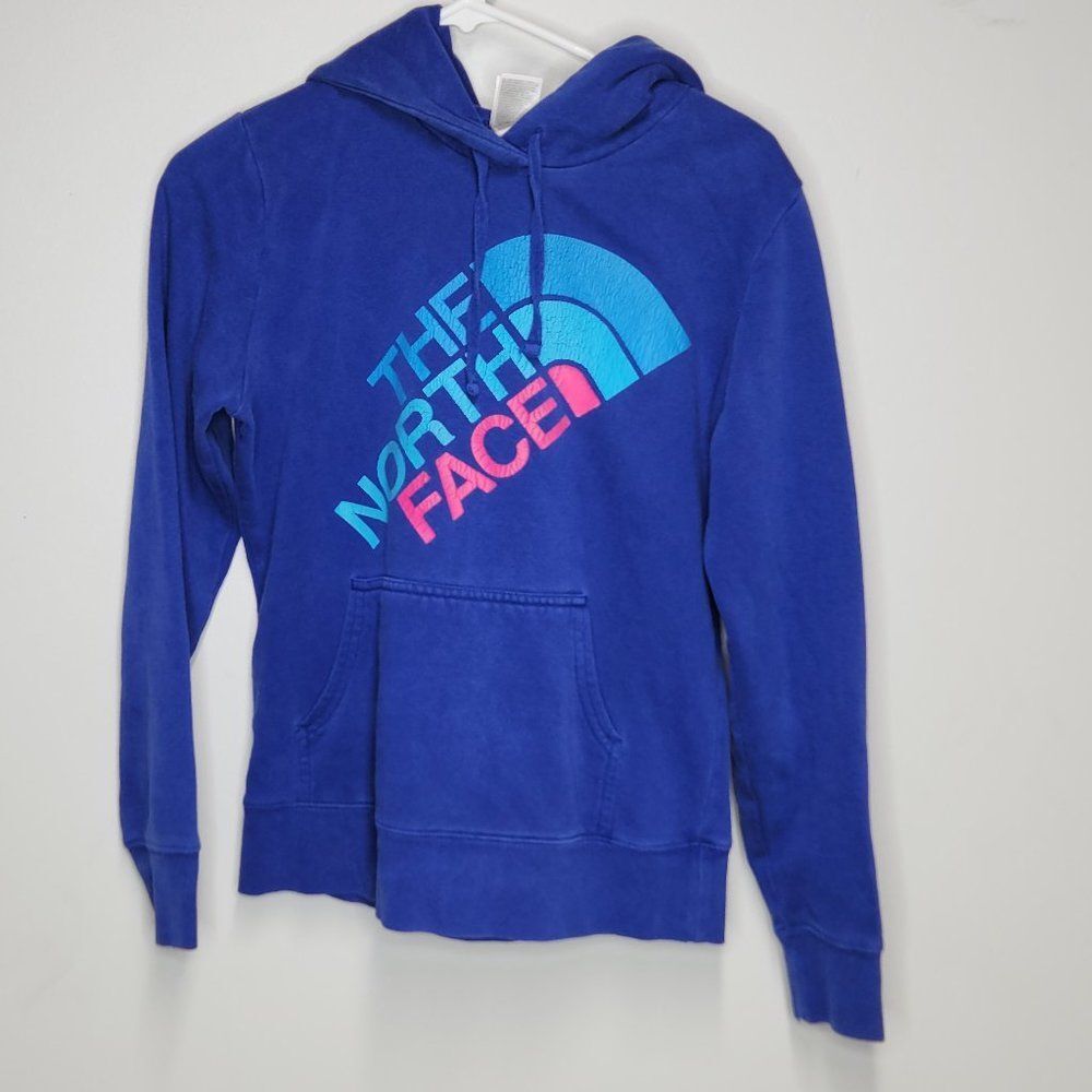 The North Face Royal Blue Logo Hoodie Pullover Sweater - size Small